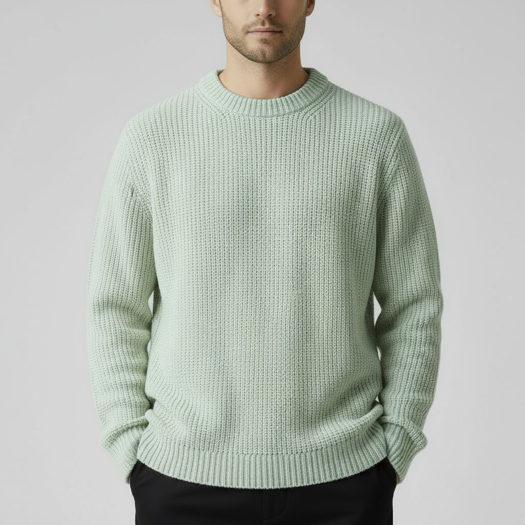 Crew Neck Ribbed Knit Sweater Regular Fit for Men