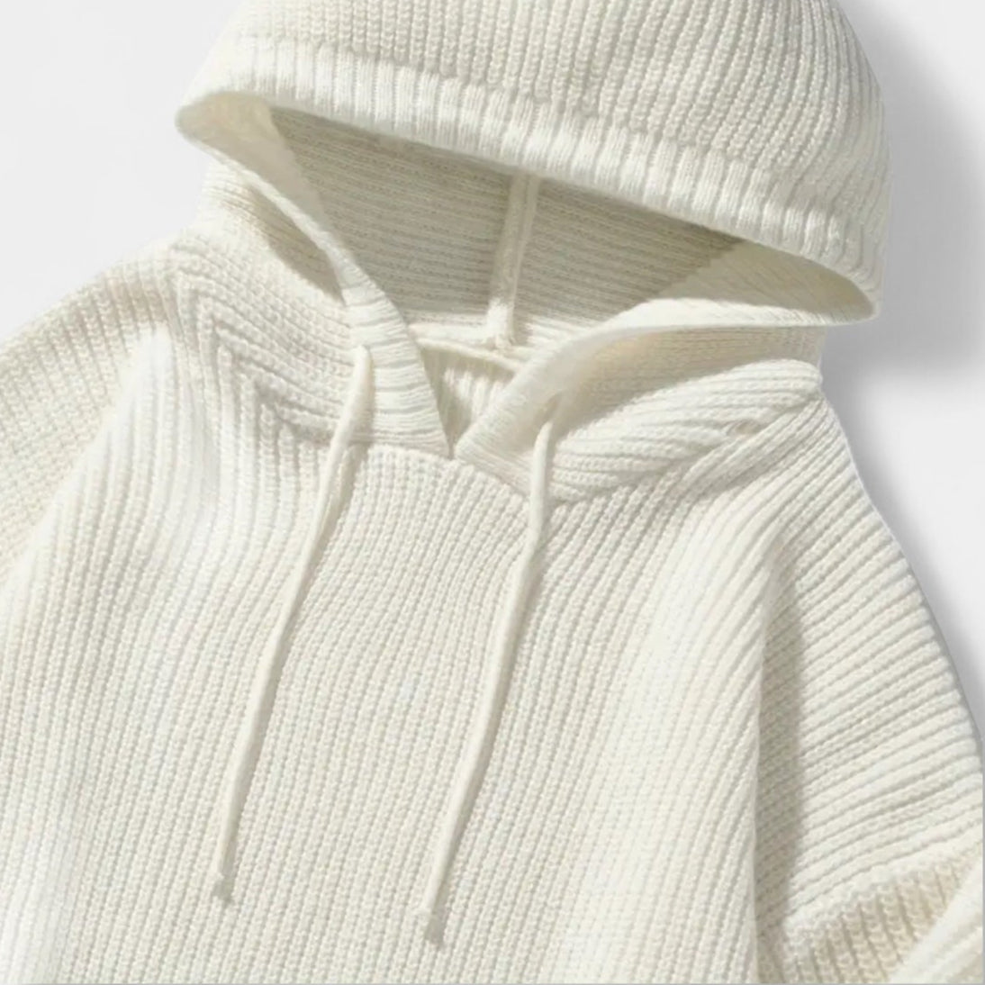 Ribbed Knit Hoodie Relaxed Fit Drawstring for Men