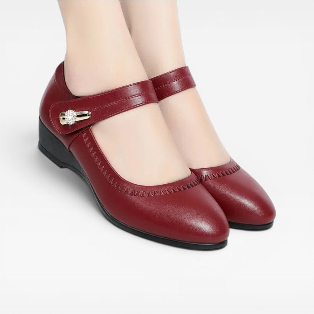 Women's Leather Mary Jane Mid-Heel Pumps