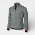 Cable Knit Half-Zip Sweater Ribbed Trim for Men