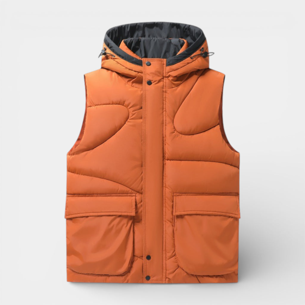 Snap-Front Hooded Quilted Vest Patch Pockets for Men