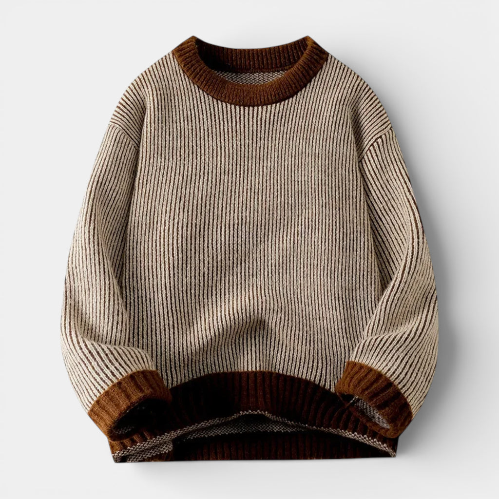Relaxed Fit Ribbed Knit Crew Neck Sweater for Men
