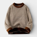 Relaxed Fit Ribbed Knit Crew Neck Sweater for Men