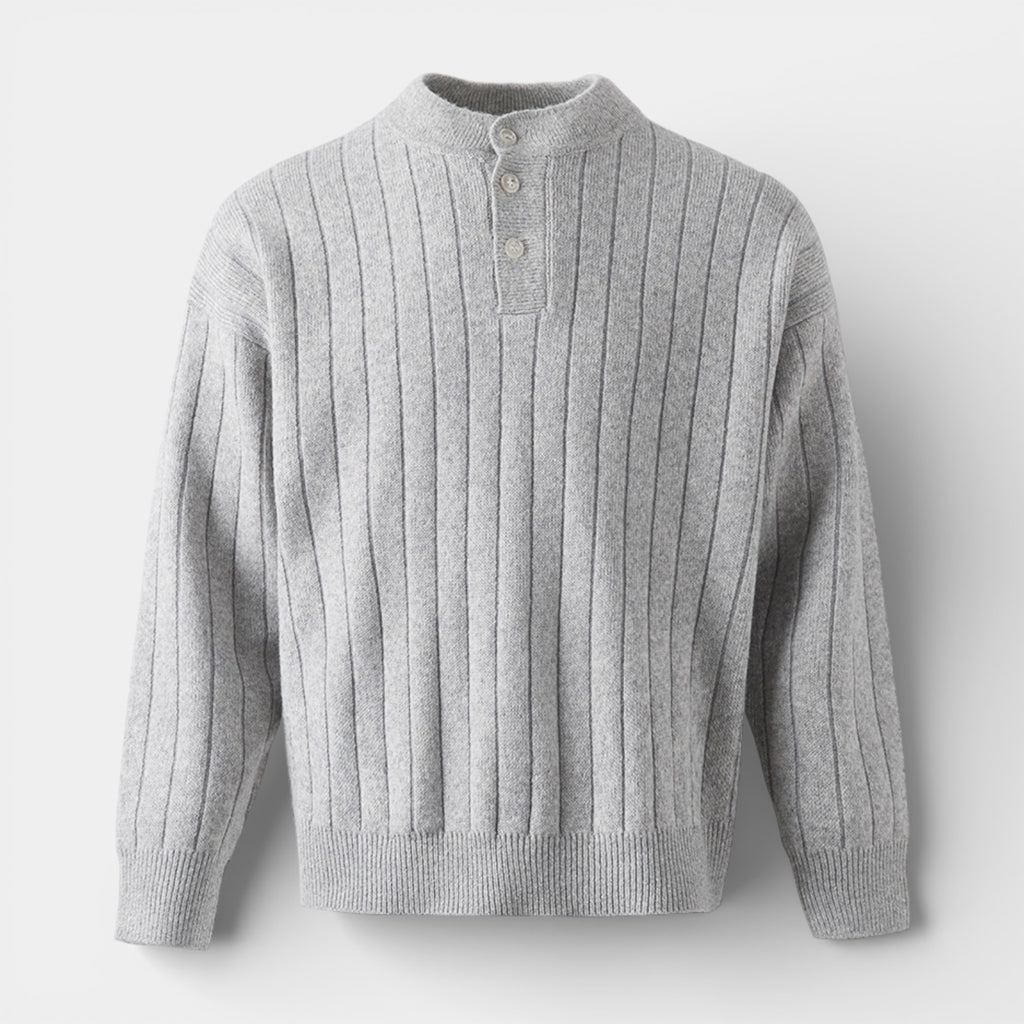 Ribbed Knit Henley Sweater Regular Fit for Men