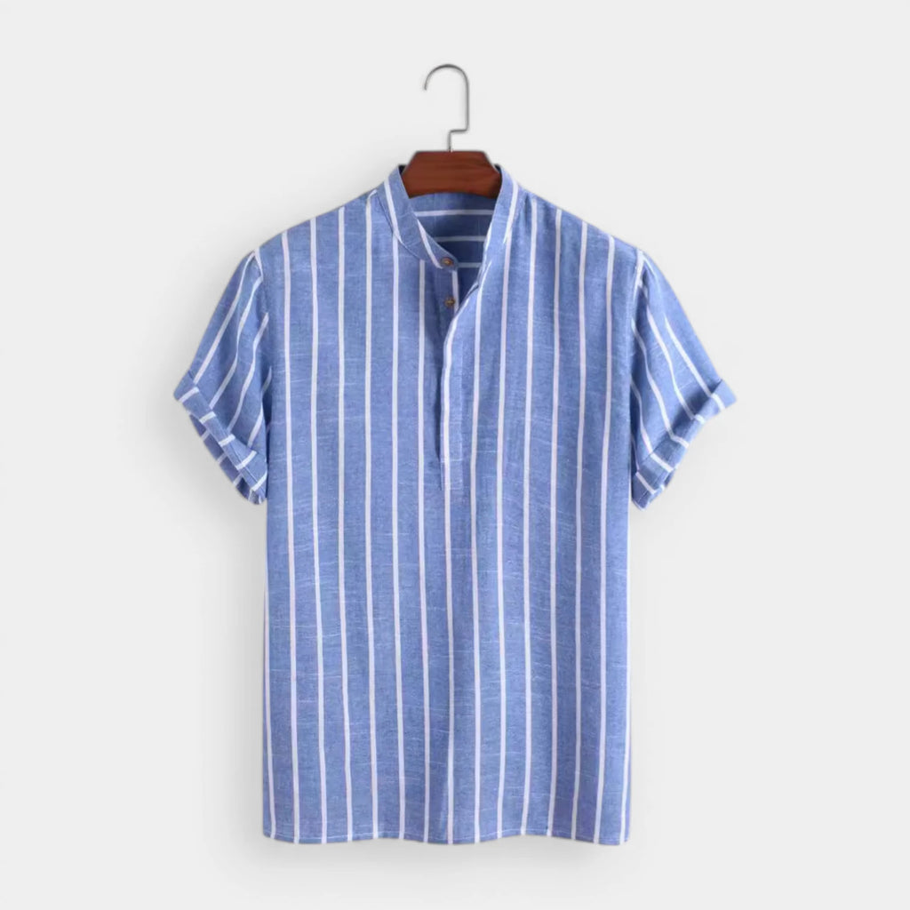 Vertical Stripe Mandarin Collar Shirt Regular Fit for Men