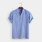 Vertical Stripe Mandarin Collar Shirt Regular Fit for Men