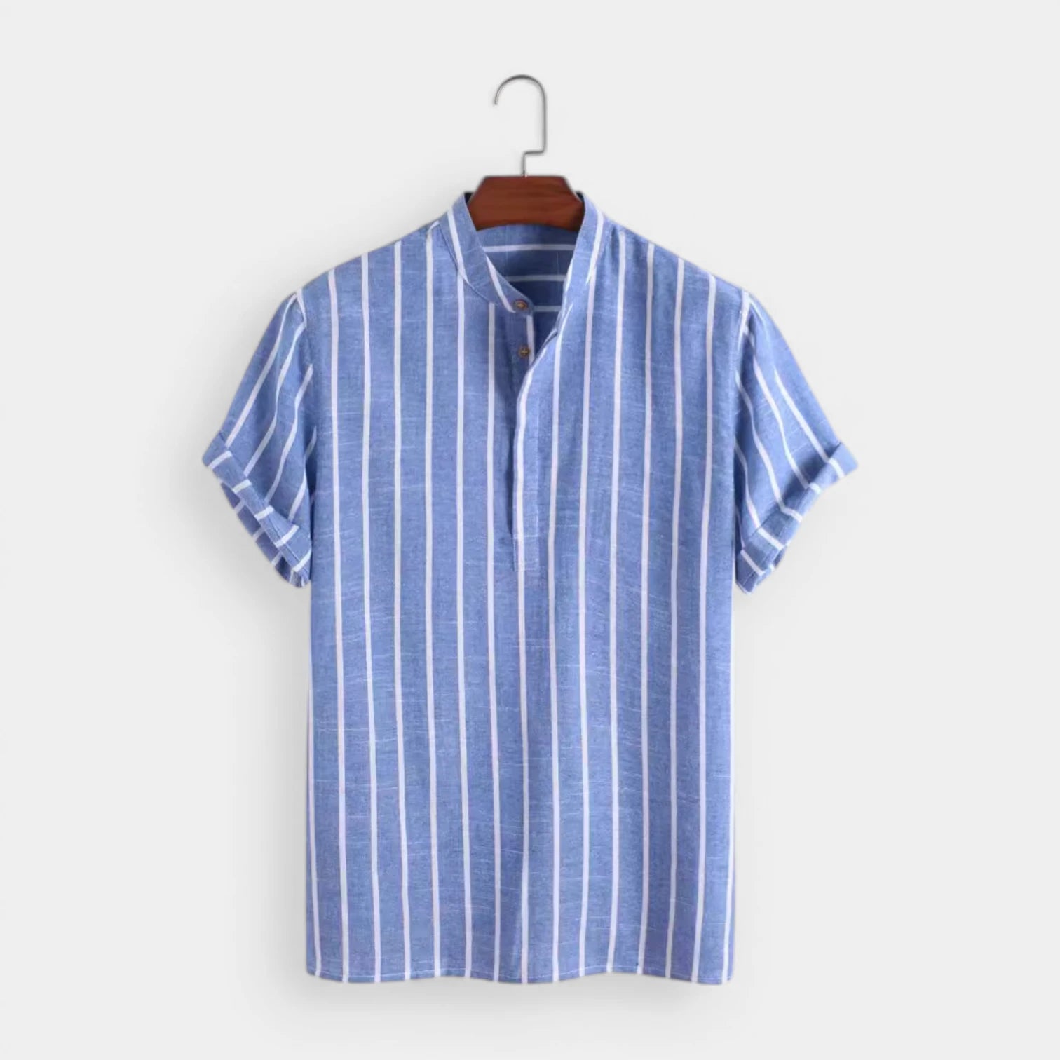 Vertical Stripe Mandarin Collar Shirt Regular Fit for Men