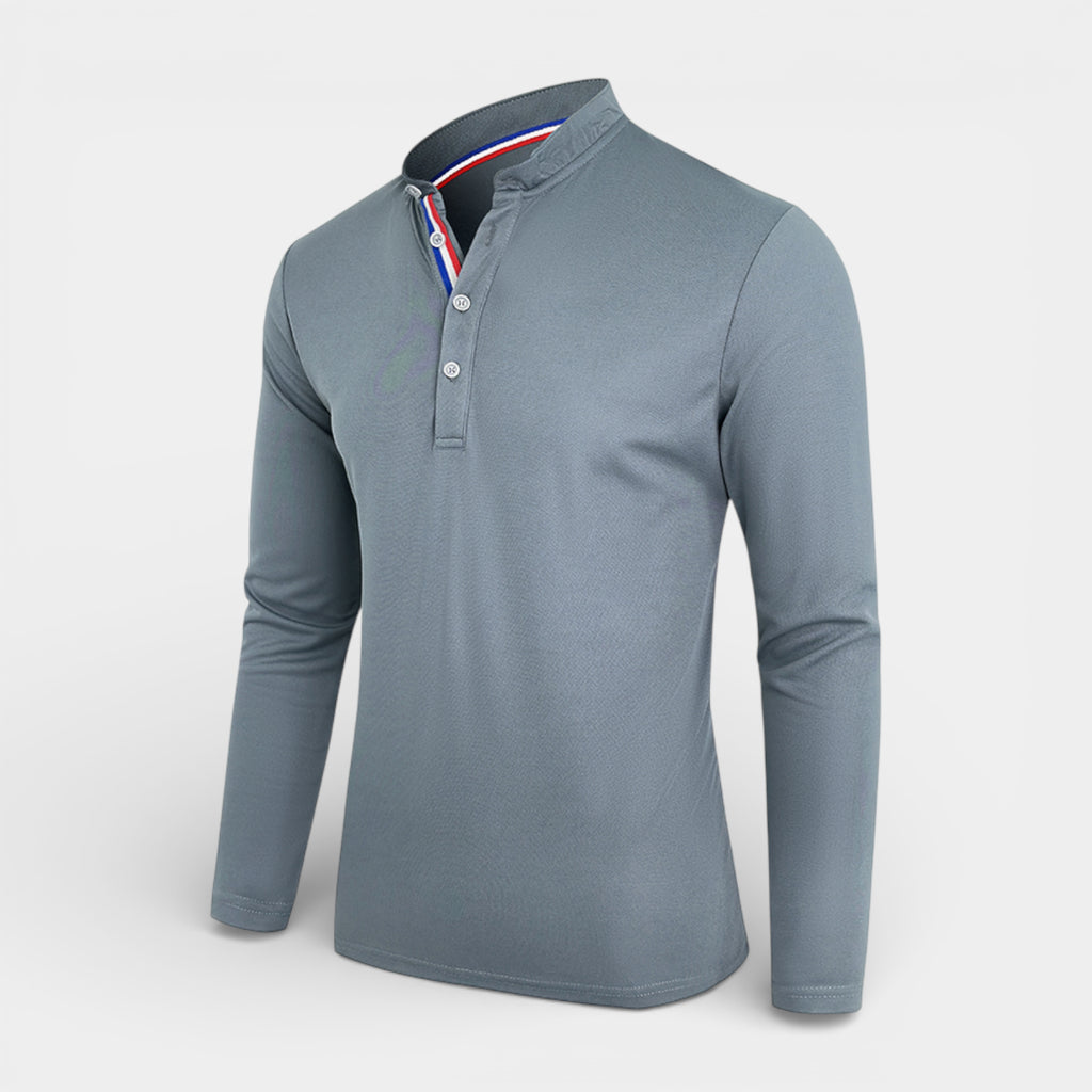 Long Sleeve Henley Shirt Band Collar Regular Fit for Men