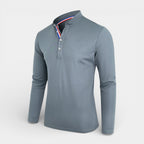 Long Sleeve Henley Shirt Band Collar Regular Fit for Men