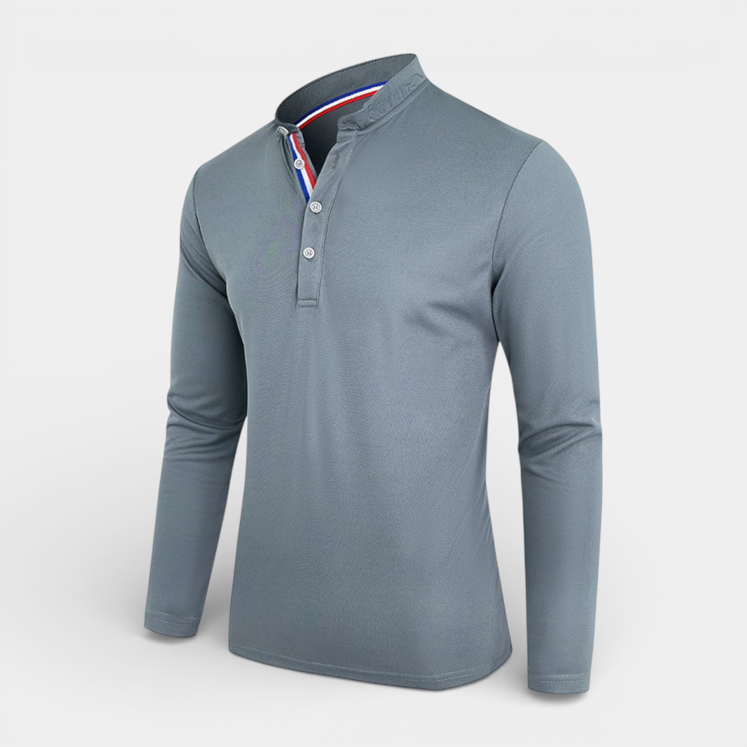 Long Sleeve Henley Shirt Band Collar Regular Fit for Men