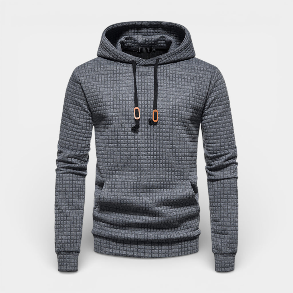 Waffle Texture Hooded Pullover Sweatshirt Regular Fit for Men