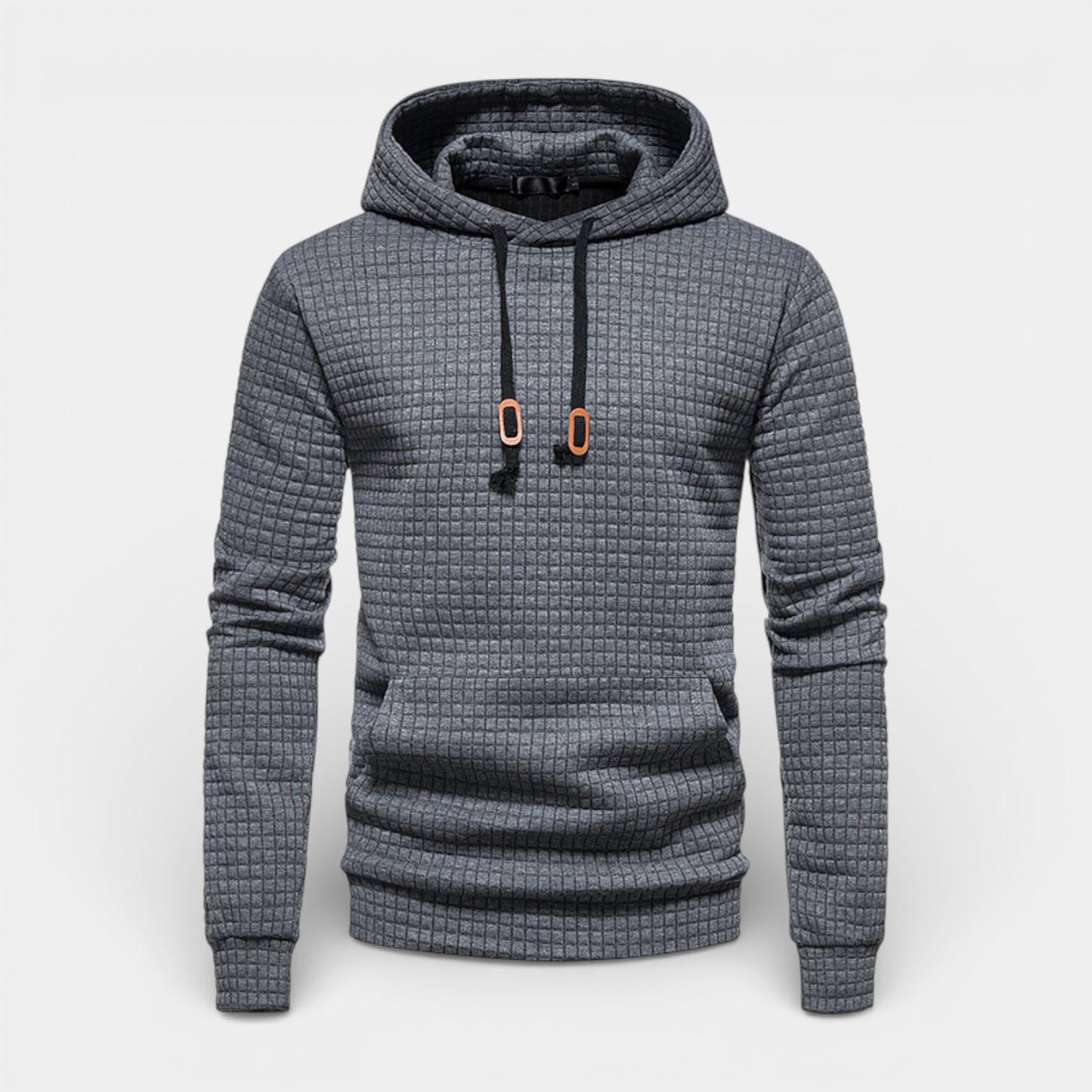 Waffle Texture Hooded Pullover Sweatshirt Regular Fit for Men