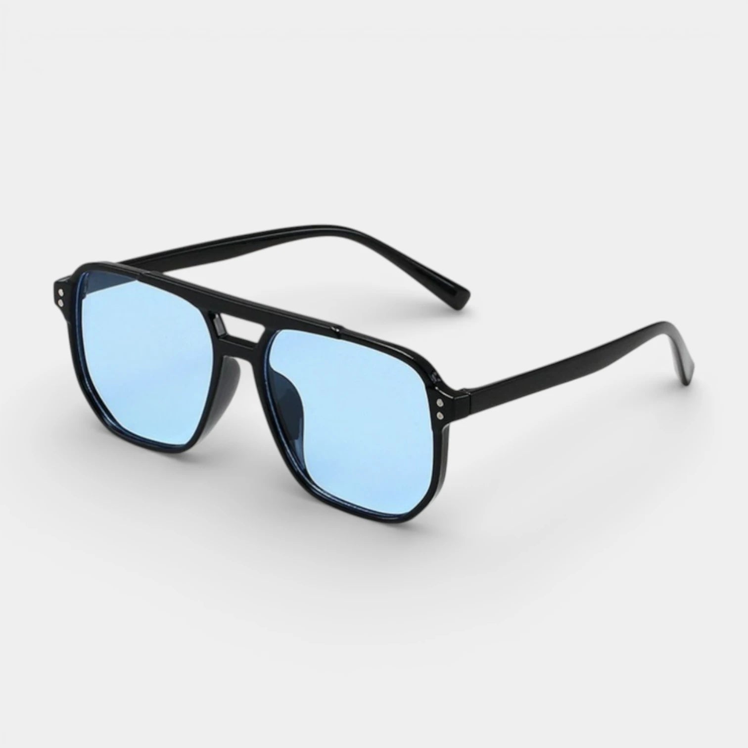 Square Aviator Sunglasses Double Bridge Black Frame for Men