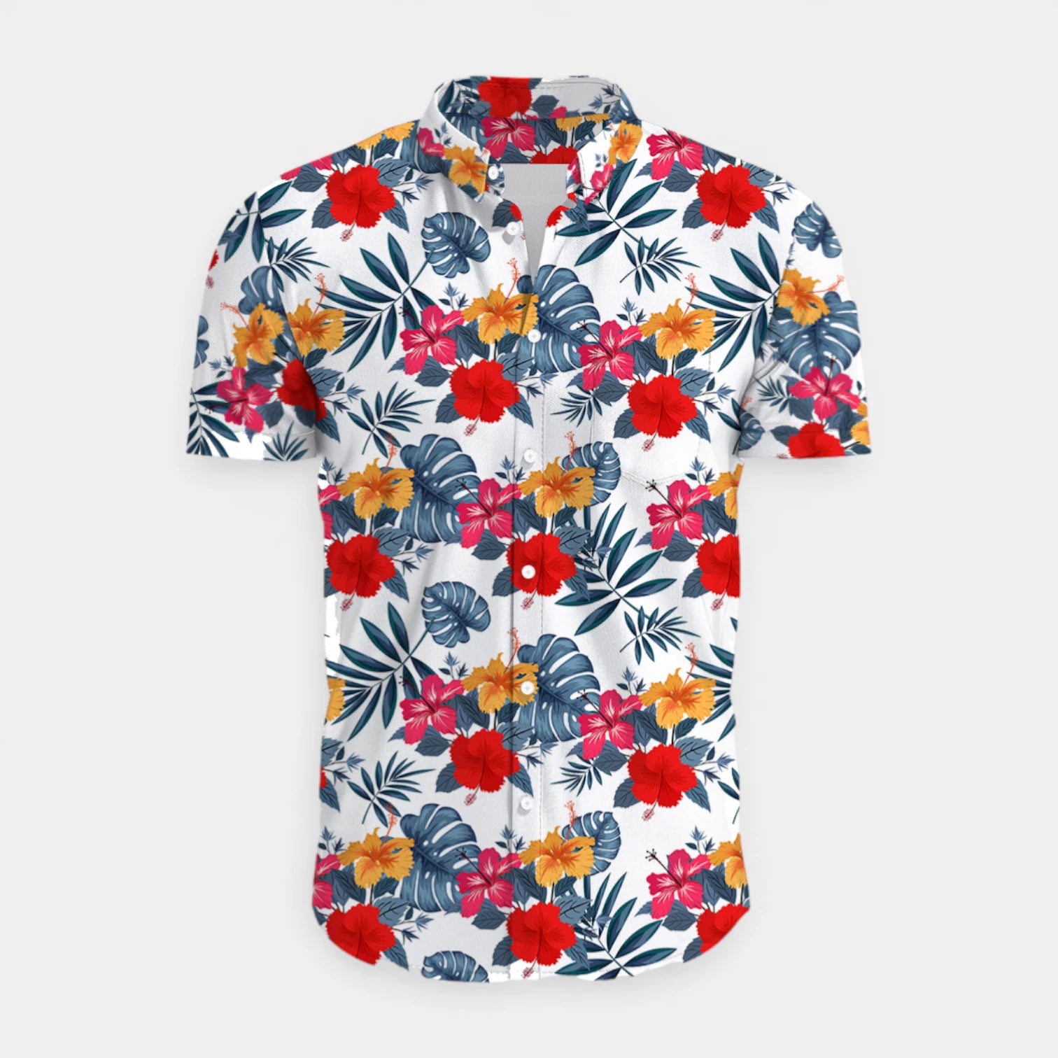 Tropical Floral Print Shirt Short Sleeve Regular Fit for Men