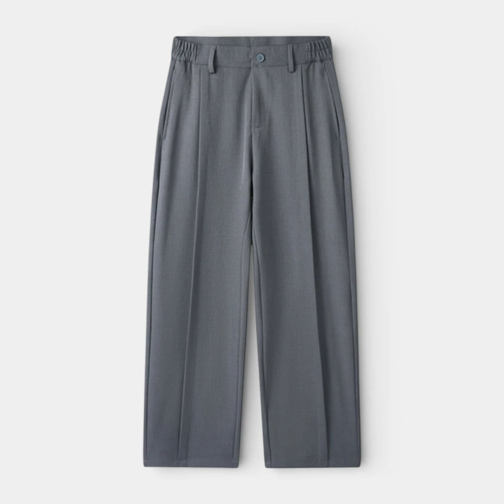 Pleated Front Straight Leg Trousers Elastic Waist for Men
