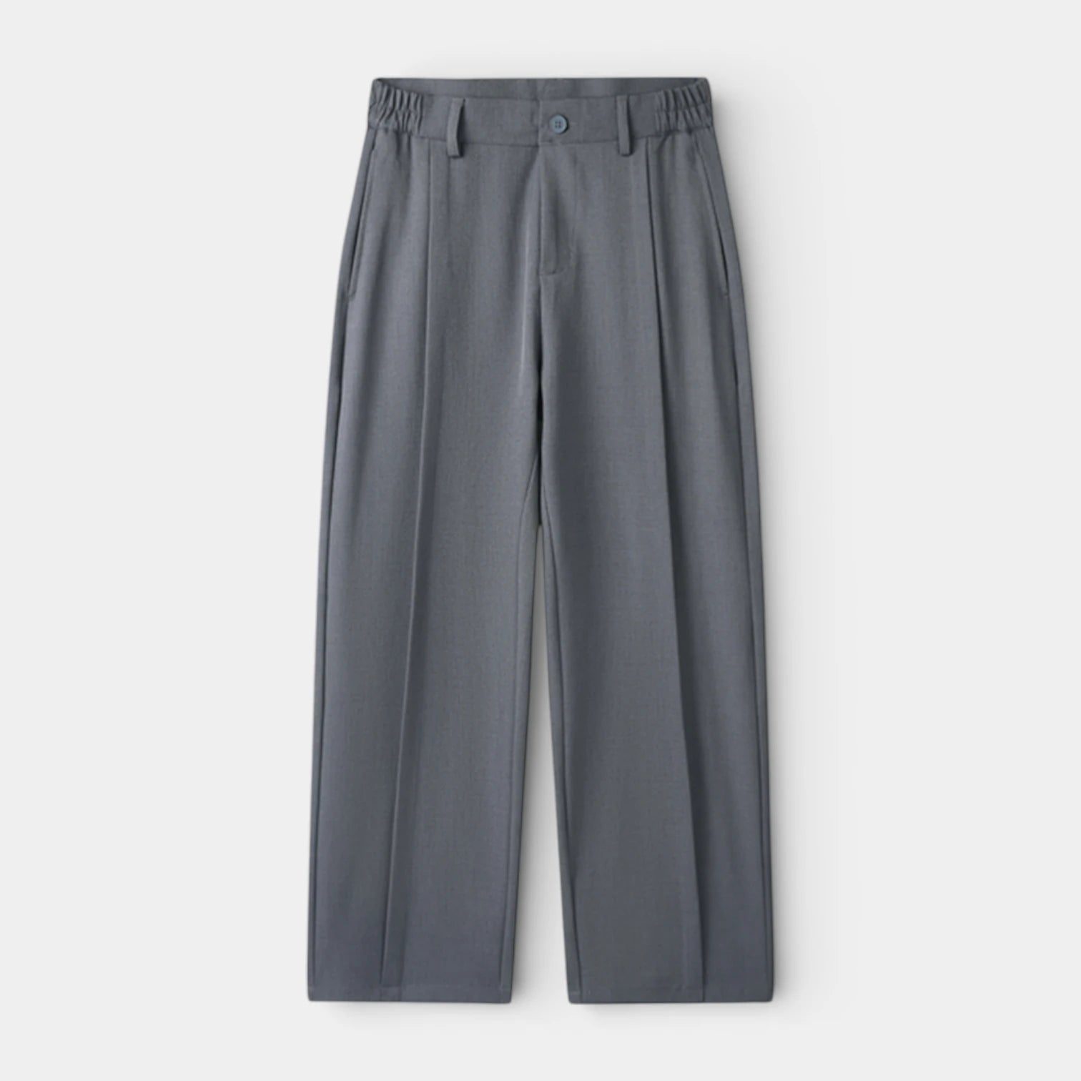 Pleated Front Straight Leg Trousers Elastic Waist for Men