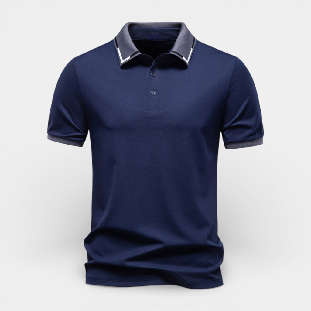 Short Sleeve Polo Shirt Contrast Trim Button-Up for Men