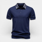 Short Sleeve Polo Shirt Contrast Trim Button-Up for Men