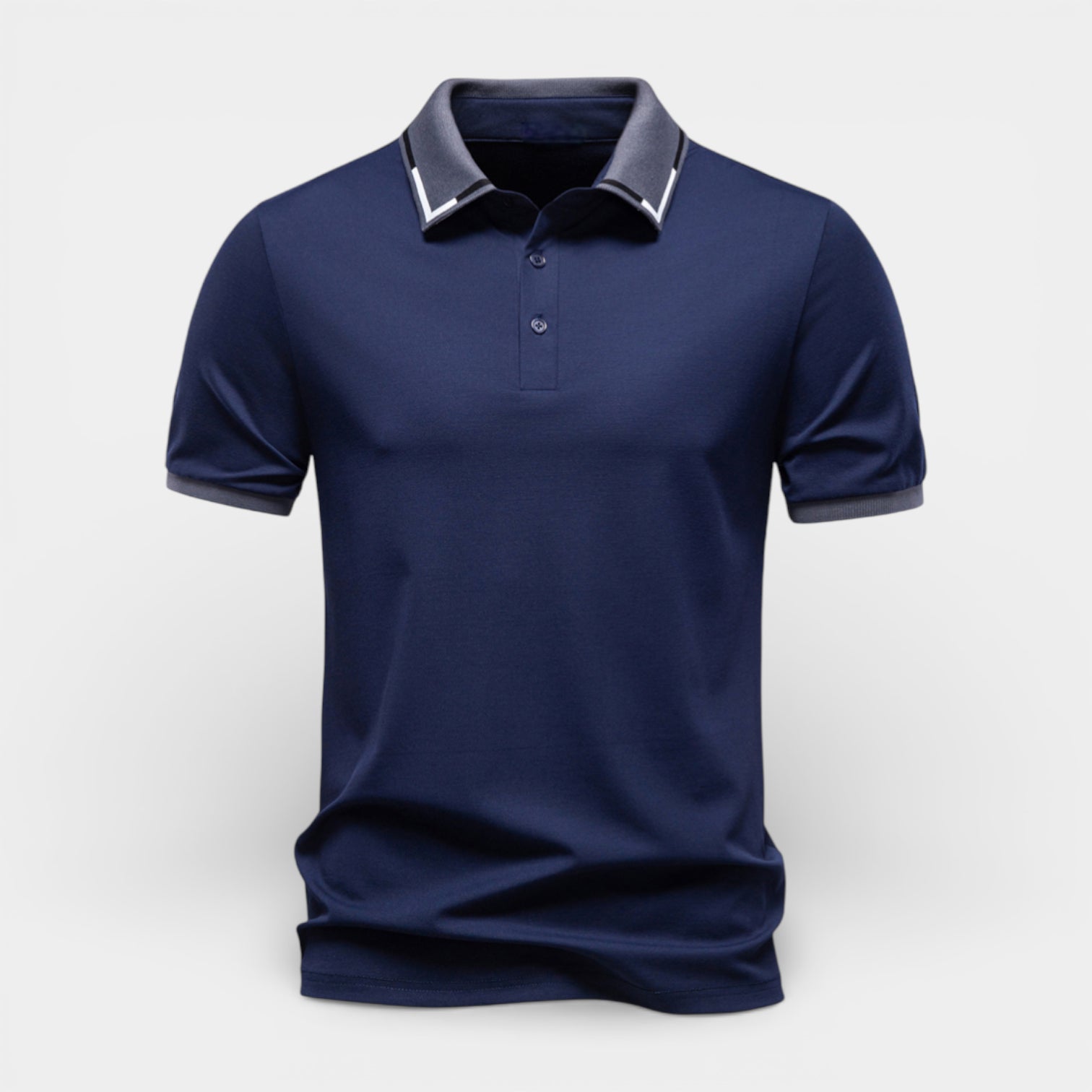 Short Sleeve Polo Shirt Contrast Trim Button-Up for Men