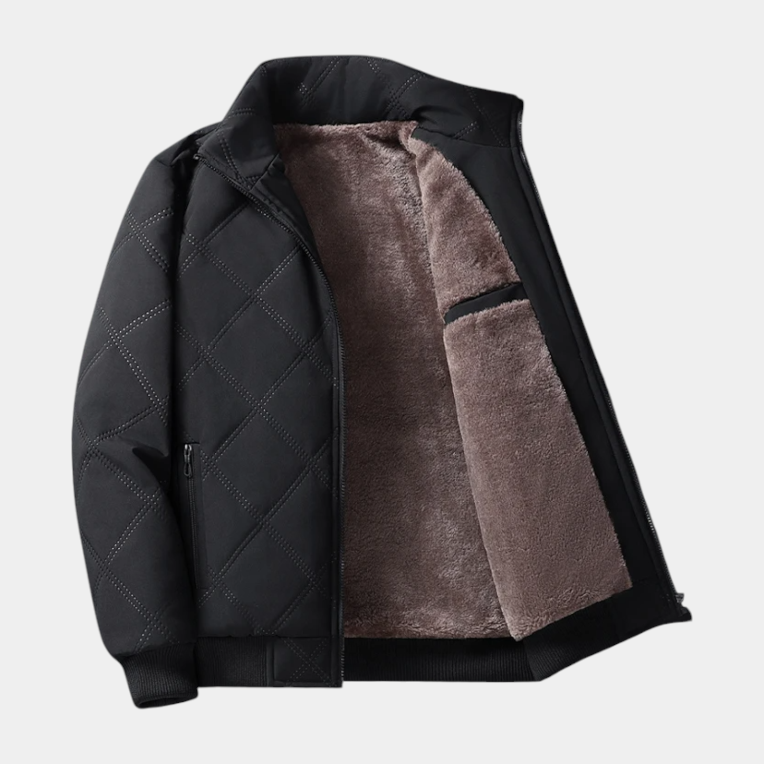 Diamond-Stitch Zip Jacket Stand Collar Regular Fit for Men