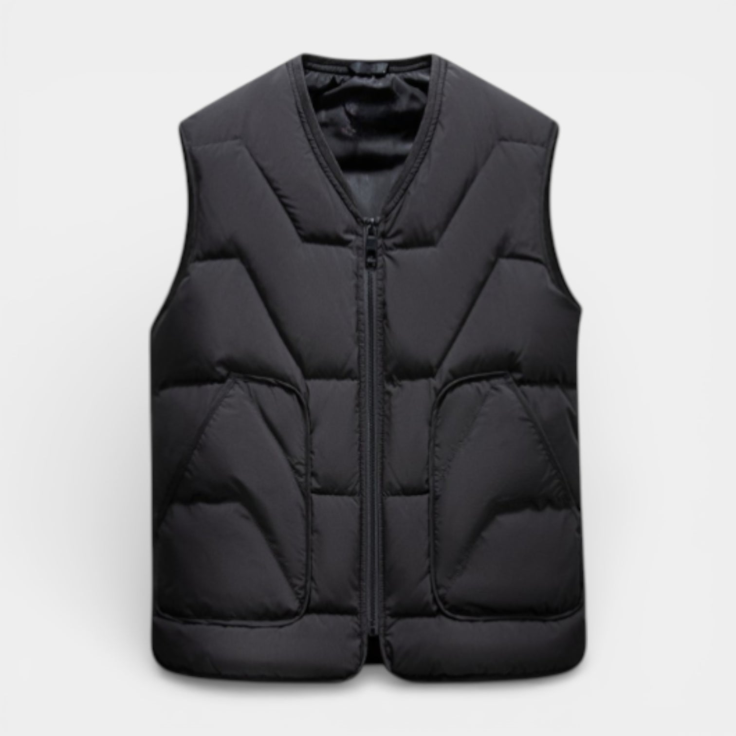 Quilted Zip-Up Puffer Vest V-Neck for Men