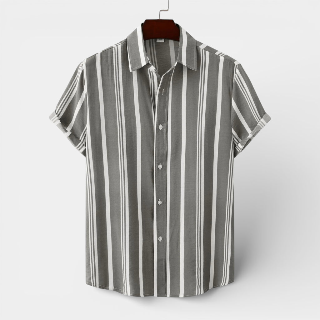 Button-Up Striped Tee Shirt Regular Fit for Men