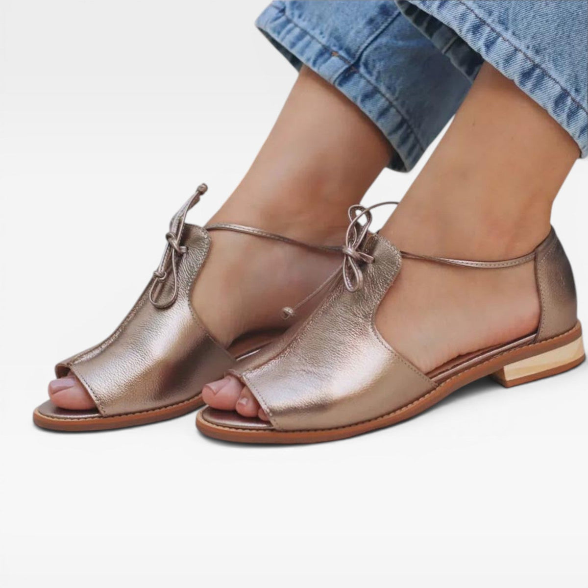 Women's Leather Peep-Toe Ankle-Tie Sandals
