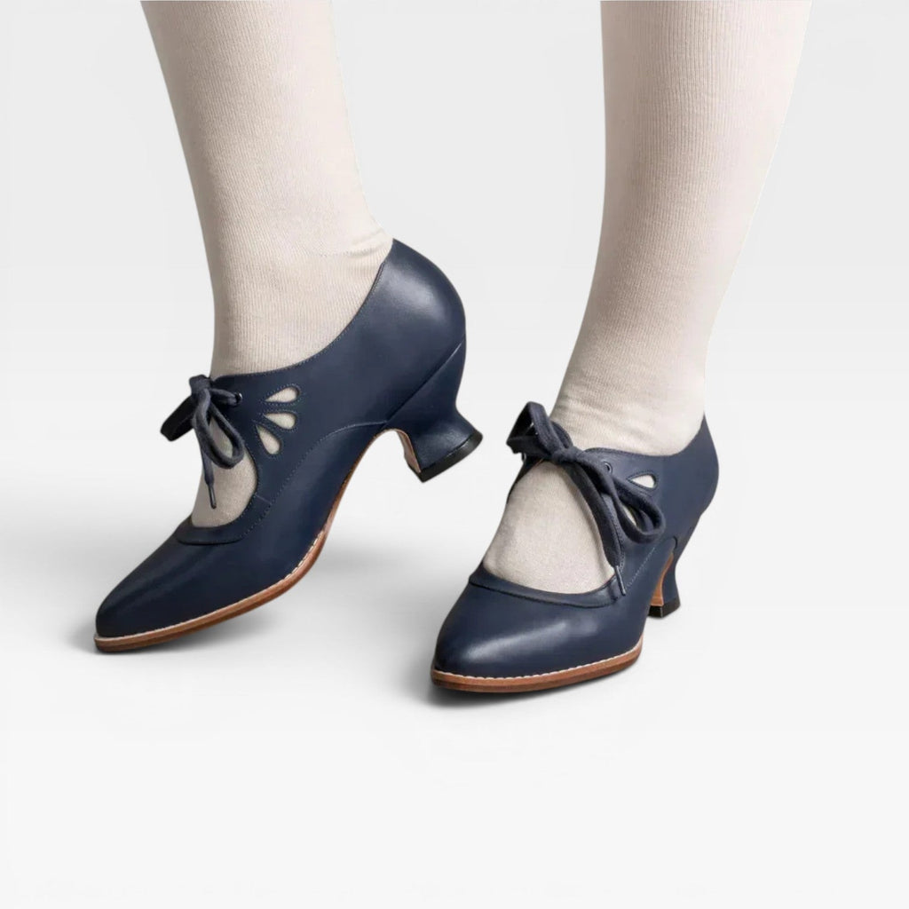 Women's Leather Lace-Up Low Heel Pumps