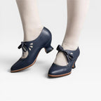 Women's Leather Lace-Up Low Heel Pumps