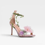 Women's Sheepskin Crystal Ankle Wrap Sandals