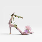 Women's Sheepskin Crystal Ankle Wrap Sandals