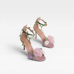 Women's Sheepskin Crystal Ankle Wrap Sandals