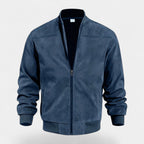 Soft Faux Suede Bomber Jacket Ribbed Cuffs for Men