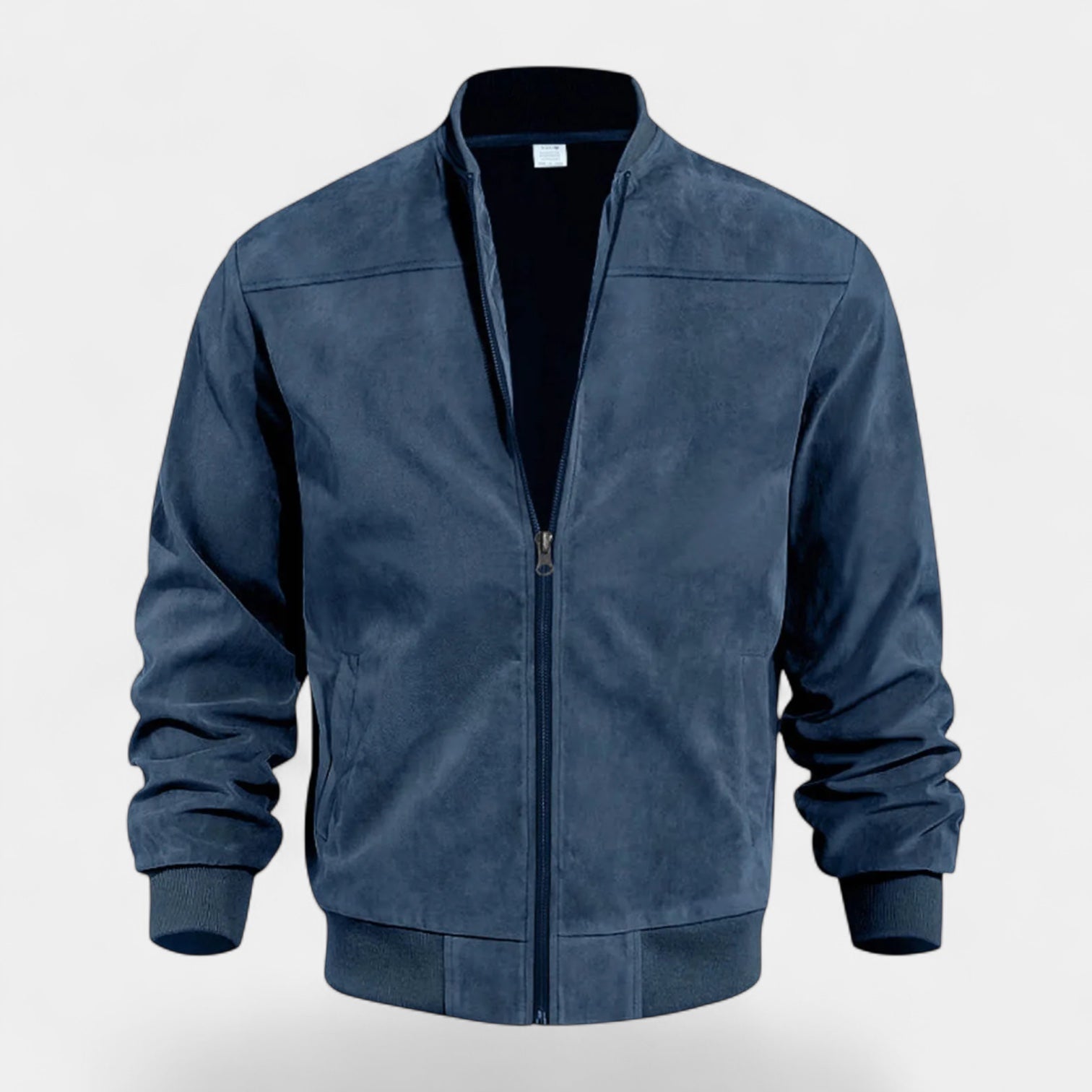 Soft Faux Suede Bomber Jacket Ribbed Cuffs for Men