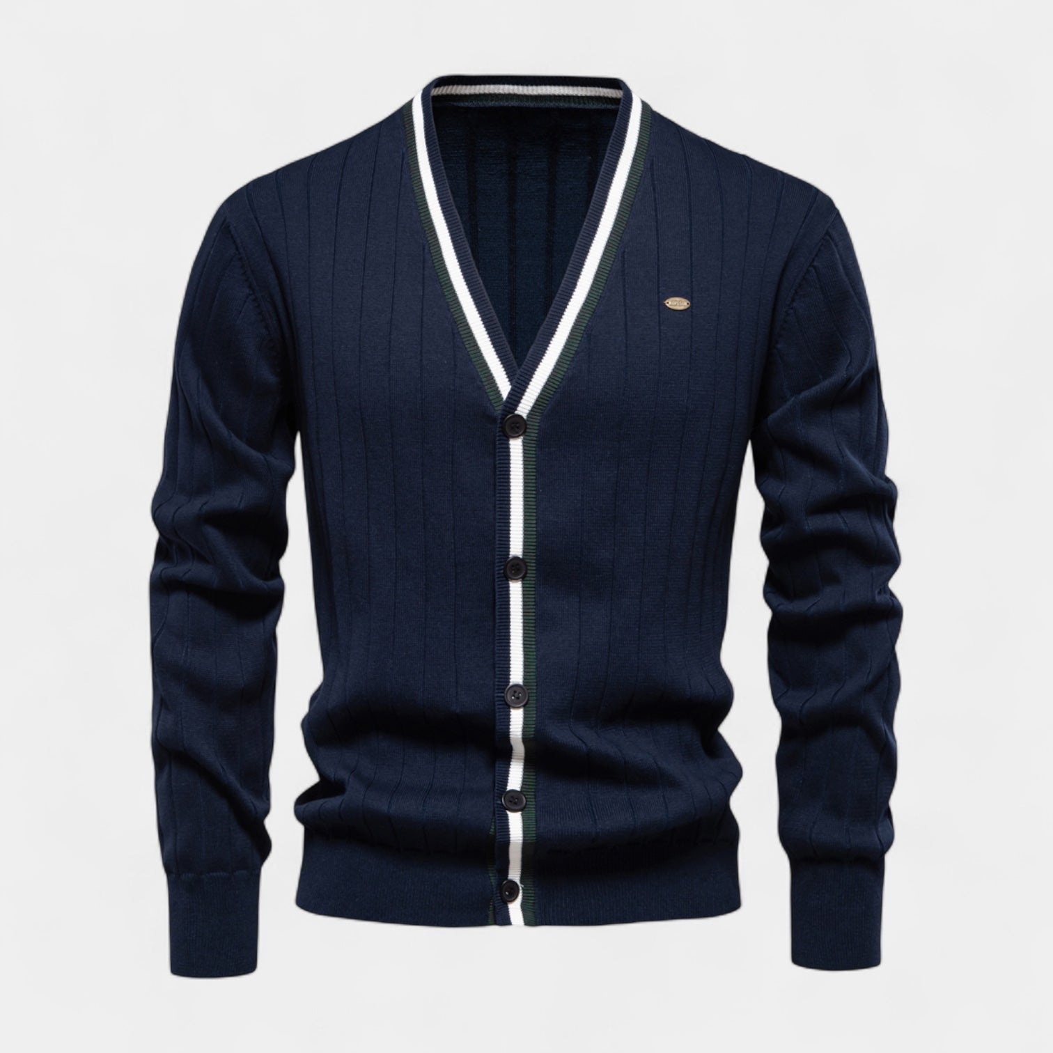 Ribbed Knit Cotton V-Neck Cardigan Regular Fit for Men
