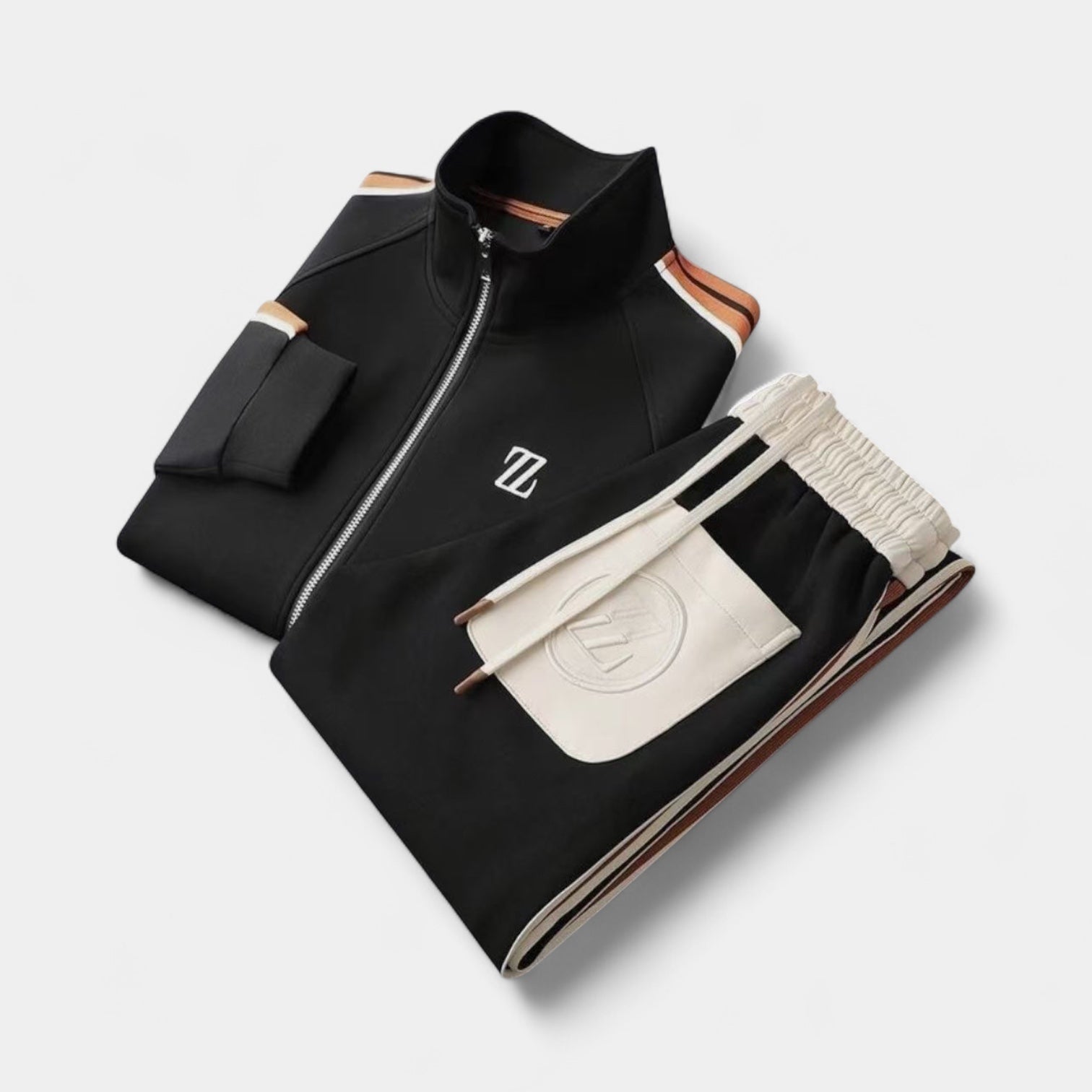 Zip-Up Tracksuit Set Stretch Jogger Pants for Men