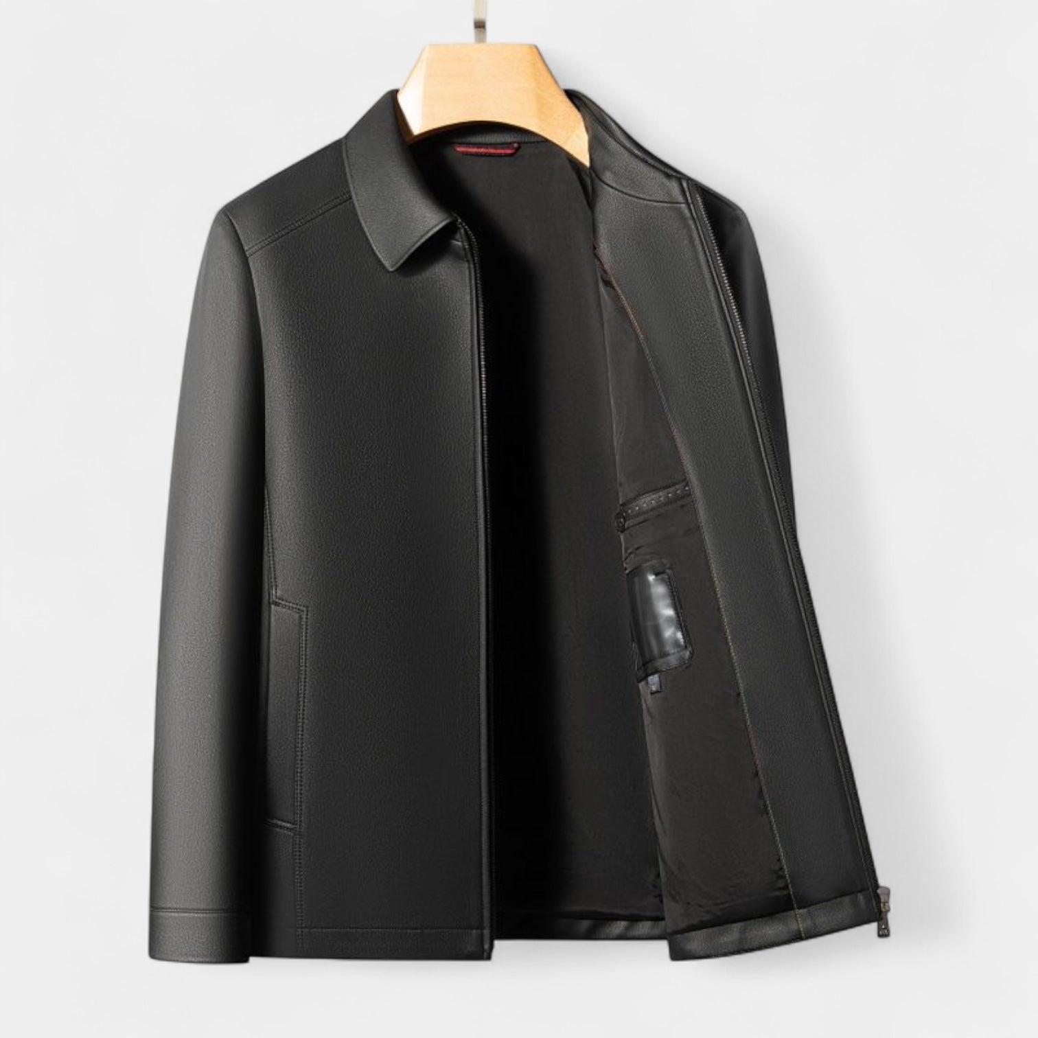 Genuine Leather Jacket Full Zip Regular Fit for Men