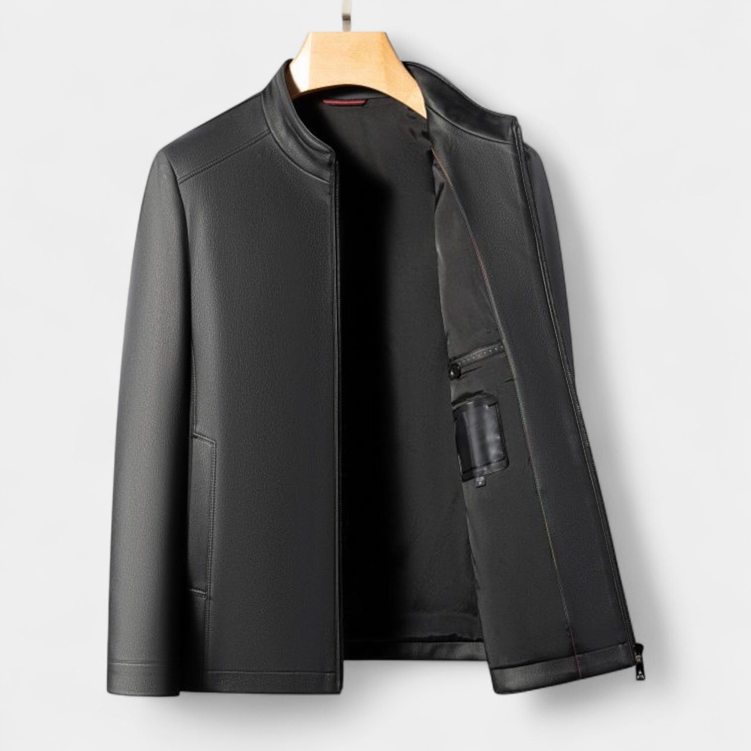 Genuine Leather Stand Collar Jacket Regular Fit for Men