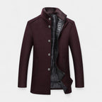 Wool-Blend Trench Coat Stand Collar Tailored Fit for Men