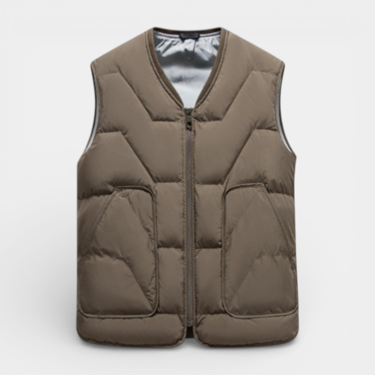 Quilted Zip-Up Puffer Vest V-Neck for Men