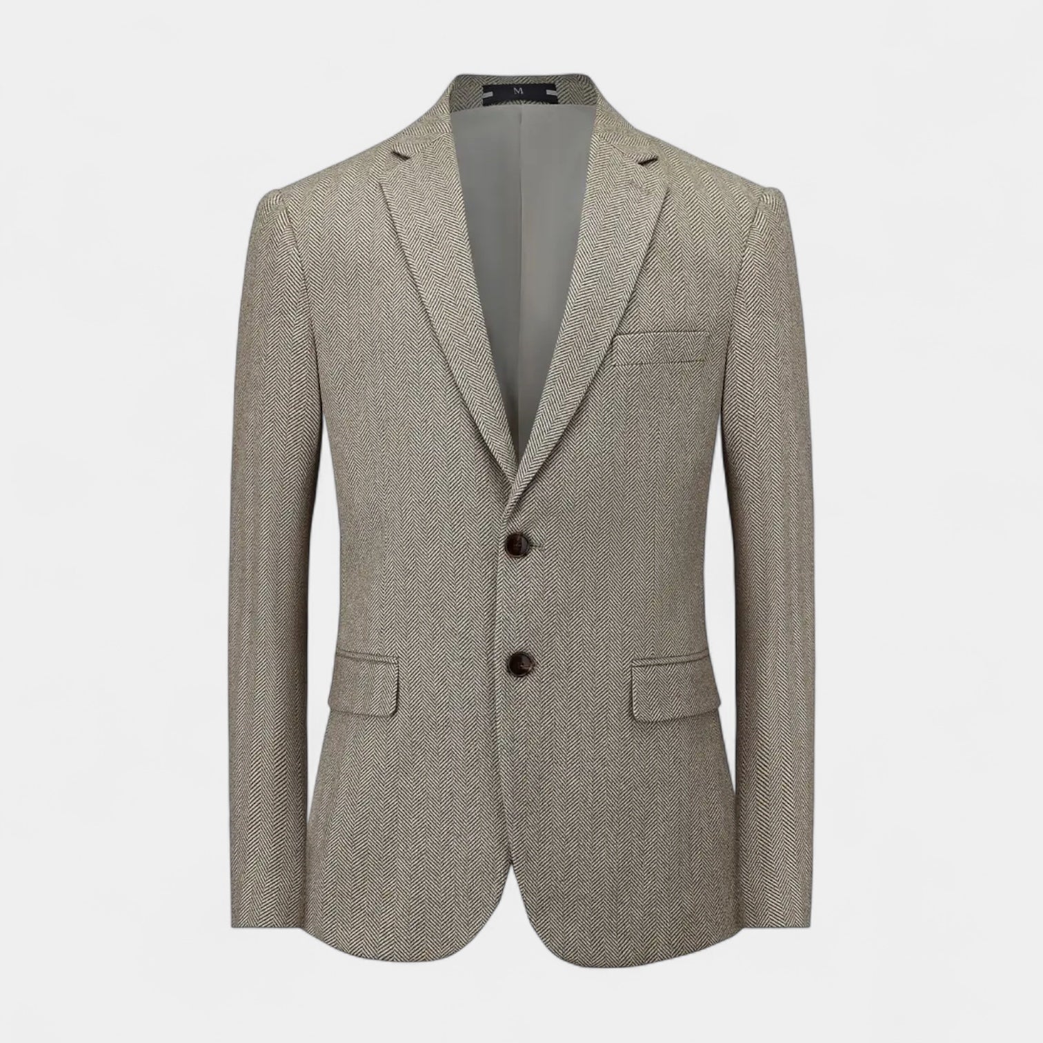 Herringbone Textured Blazer Two-Button Notch Lapel for Men