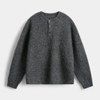 Henley Knit Wool Sweater Three-Button Placket for Men
