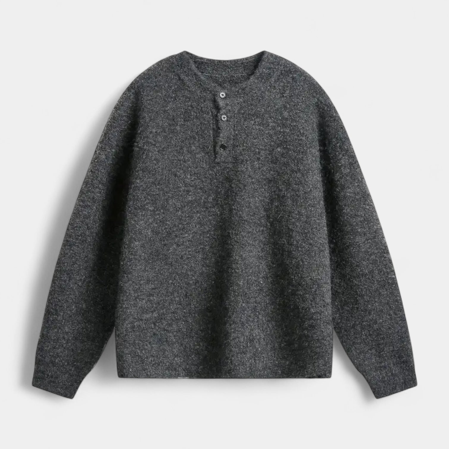 Henley Knit Wool Sweater Three-Button Placket for Men