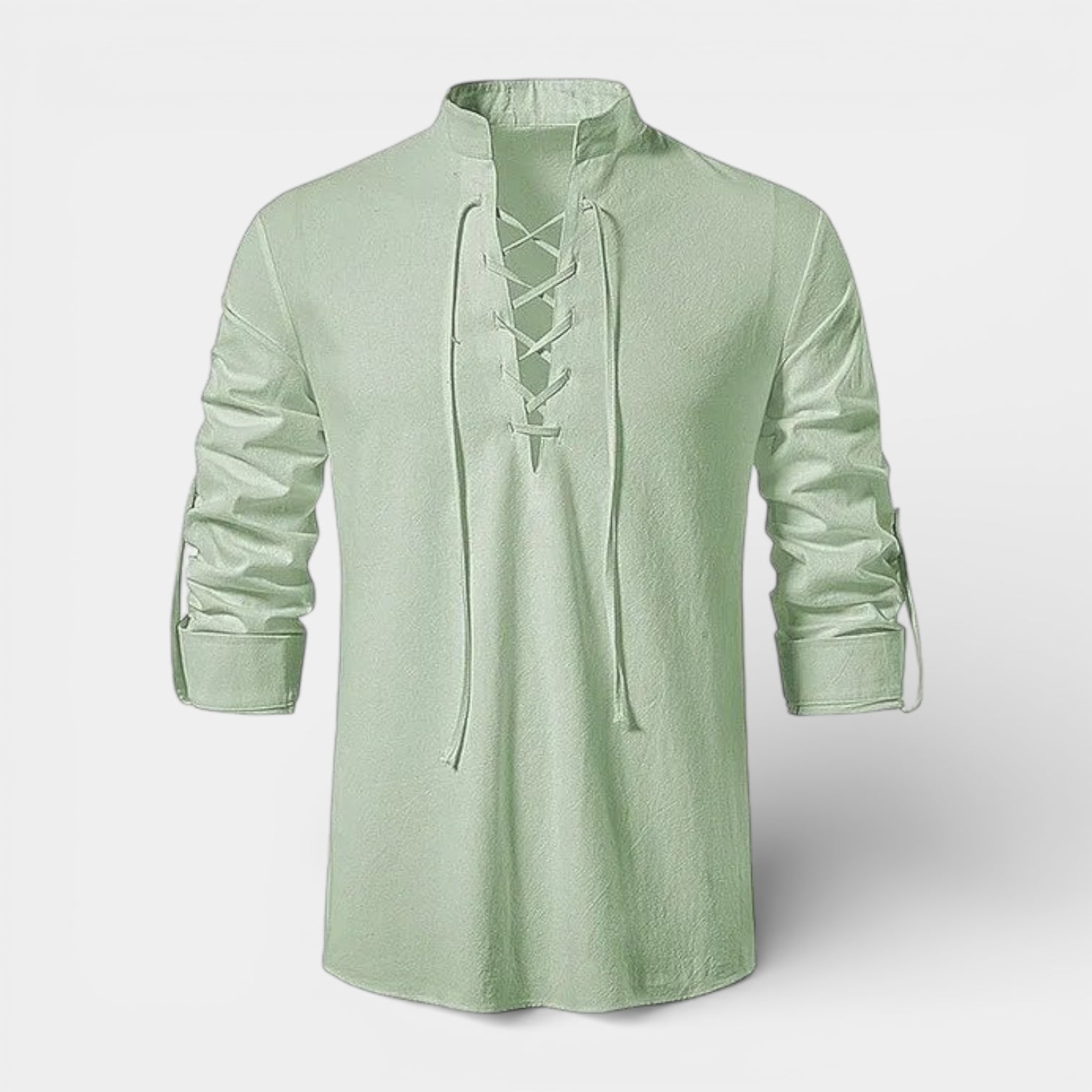 Lace-Up Band Collar Shirt Long Sleeve for Men