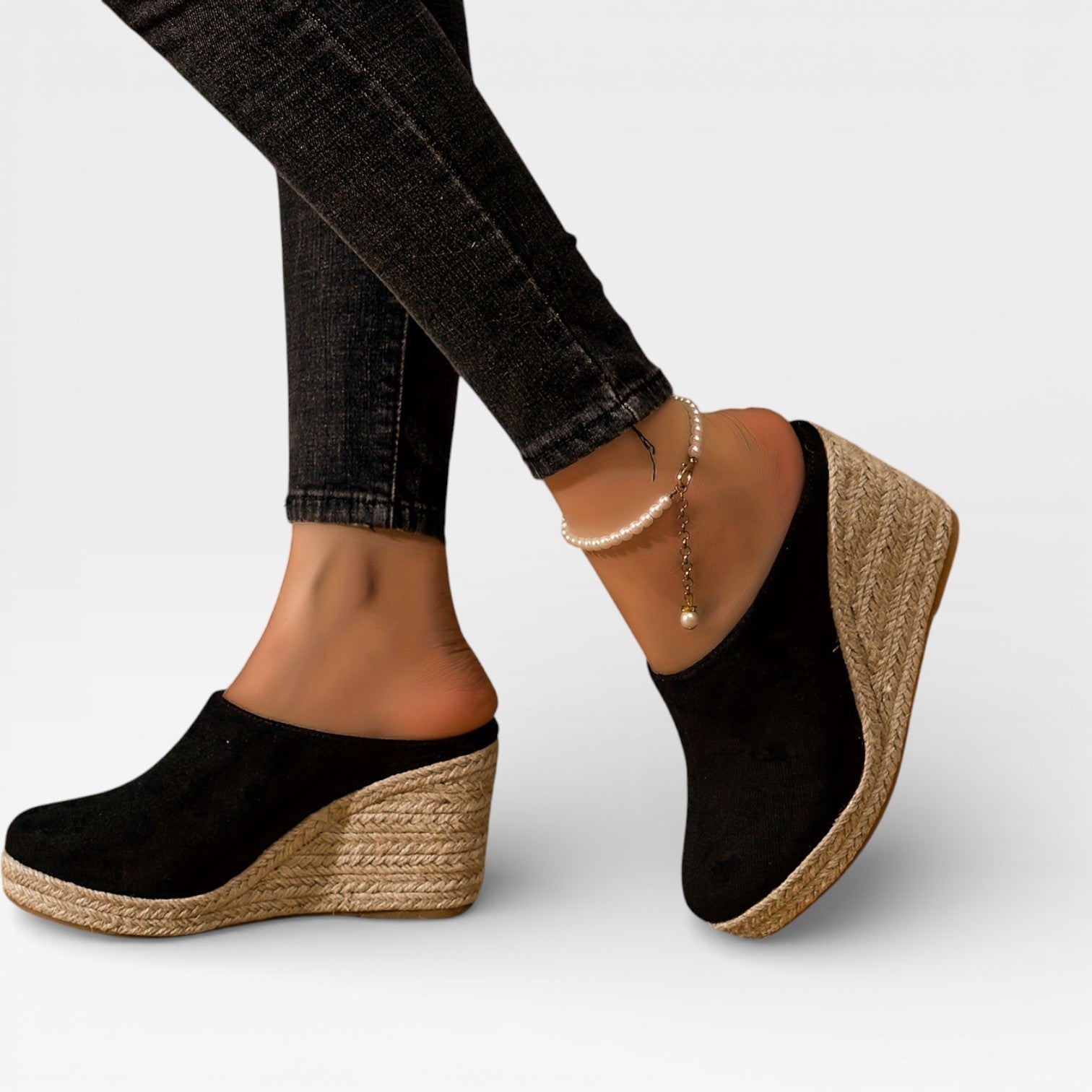 Women's Velvet Wedge Sandals with Rope Sole