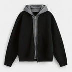 Zip-Up Knit Cardigan Hoodie Ribbed Relaxed Fit for Men