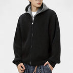 Zip-Up Knit Cardigan Hoodie Ribbed Relaxed Fit for Men