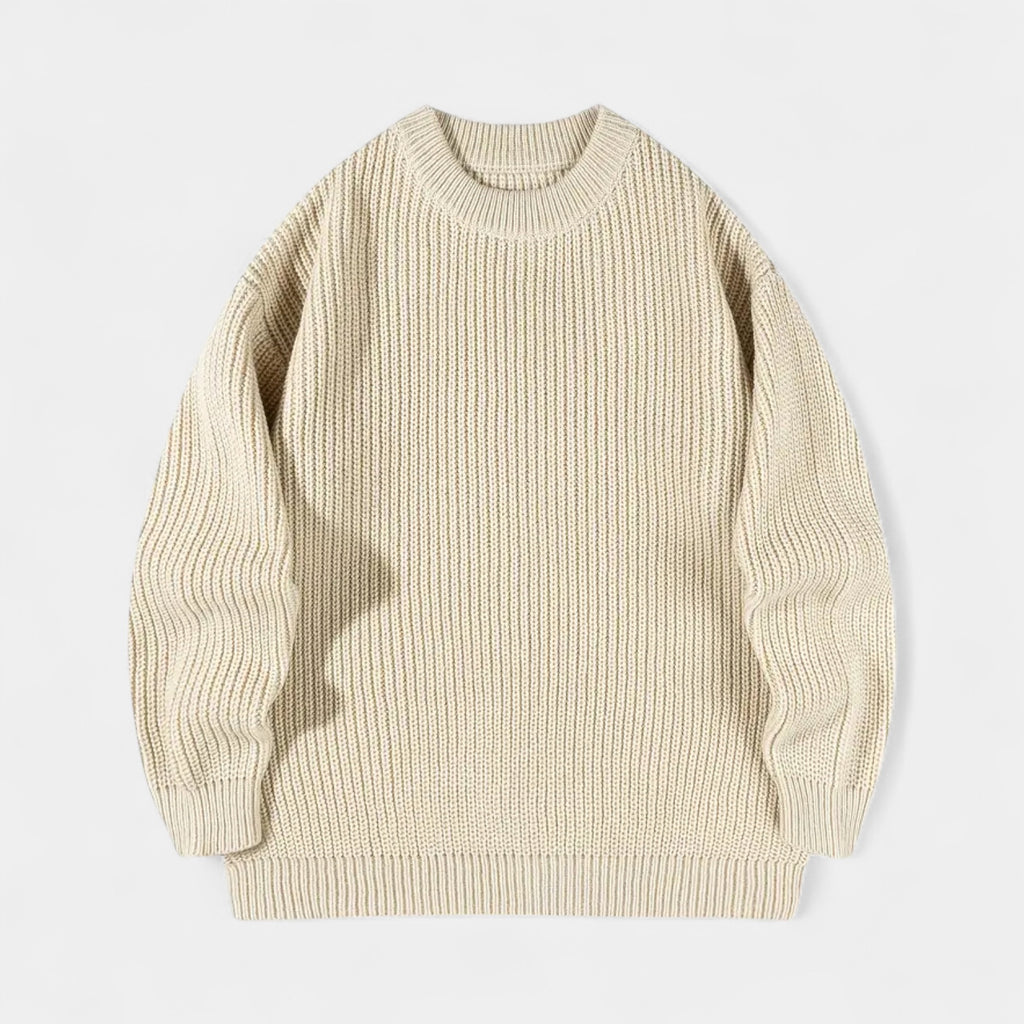 Crew Neck Ribbed Knit Sweater Regular Fit for Men