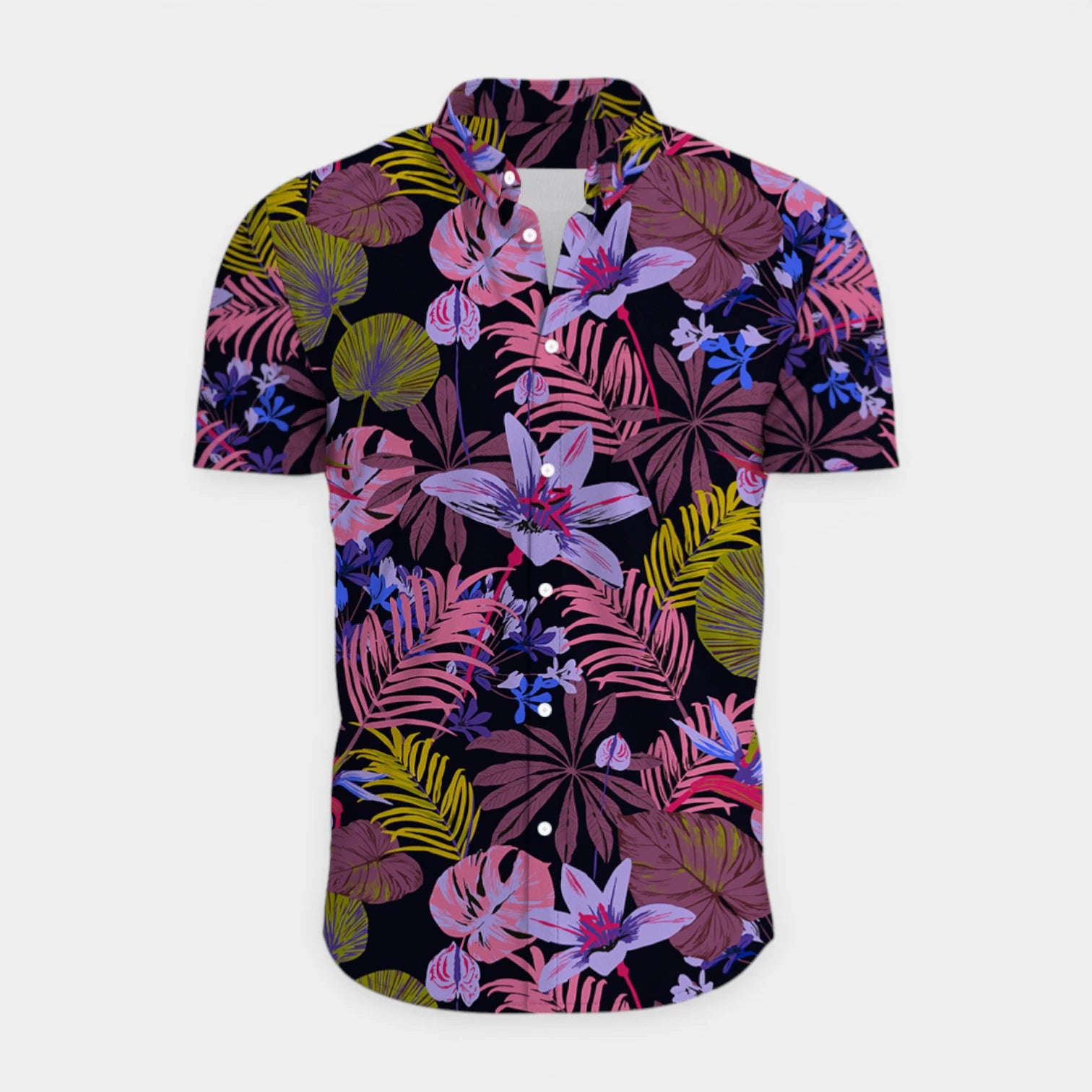 Tropical Floral Print Shirt Short Sleeve Regular Fit for Men
