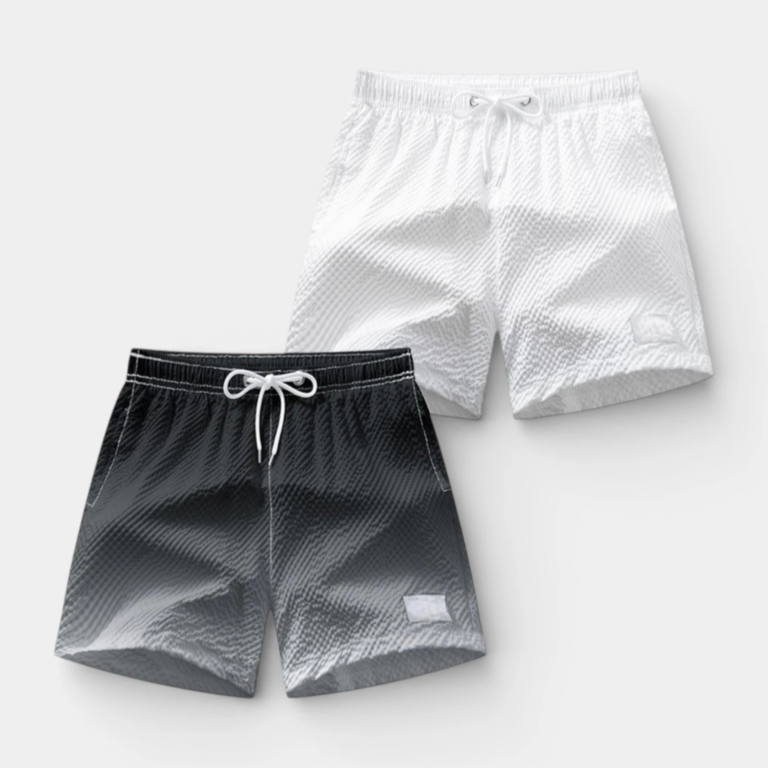 Textured Swim Shorts Elastic Waist Drawstring for Men